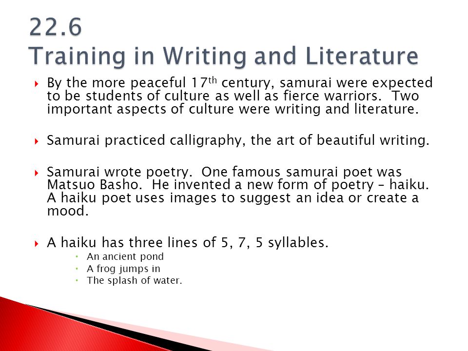Samurai training in writing and literature workshops